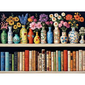 500 Piece Puzzle for Adults Puzzle, Beautiful Bookshelf Jigsaw Puzzle 500 Pieces, Flowers and Vase Jigsaw Puzzles for Adults Seniors, Fun Decor Challenging Family Games Holiday Party Gifts 20.5×15 in