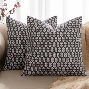 MIULEE Floral Pillow Covers Decorative Throw Pillow Covers 18x18 Farmhouse Neutral Pillow Covers Modern Linen Cushion Covers for Living Room Sofa Bed,Black