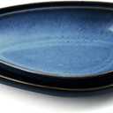 Big Dinner Plates Set of 2, Bread Serving Plates 9 Inch & 11 Inch, Dish Set for Kitchen - Dessert, Salad, Appetizer, Chinaware Plates, Dishwasher Safe (Reactive Blue)