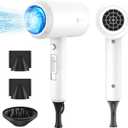 Slopehill Professional Ionic Hair Dryer, Powerful 1800W Fast Drying Low Noise Blow Dryer with 2 Concentrator Nozzle 1 Diffuser Attachments for Home Salon Travel (White)