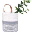 Wall Hanging Basket, Small Woven Hanging Baskets for Organizing, Decorative Wall Basket for Plants and Flowers,Hanging Storage Organizer for Wall Decor,Plant Holder 6.3" x 7" (White & Grey)