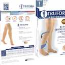 Truform 15-20 mmHg Compression Stockings for Men and Women, Thigh High Length, Dot Top, Open Toe,  Beige, Large (1 Pair)