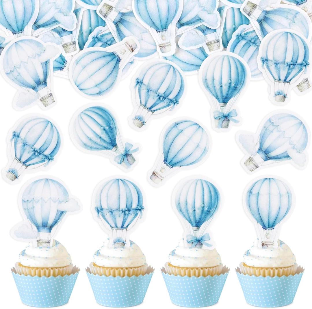 40pcs Blue hot air balloon Cupcake Toppers Baby Shower Gender Disclosure Party Kids Birthday Party Cake Decorations Supplies