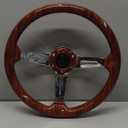350mm 14" Deep Dish Acrylic Wood Grain Steering Wheel,Universal 6 Bolts EZGO Golf Cart Steering Wheel Slotted 3 Spoke with Horn button