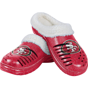 FOCO Women's NFL Team Logo Sherpa Lined Glitter Shoes Slipper Clogs, Large 9/10
