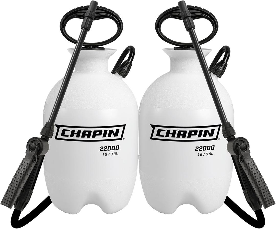 Chapin 22000 Pump Sprayer, 1-Gallon Translucent Tank with an Easy Fill Funnel-Top Opening, Adjustable Cone Nozzle & 34" Long Reach Hose, Used for Fertilizer, Pesticides, Weeds & Pests 2 Pack