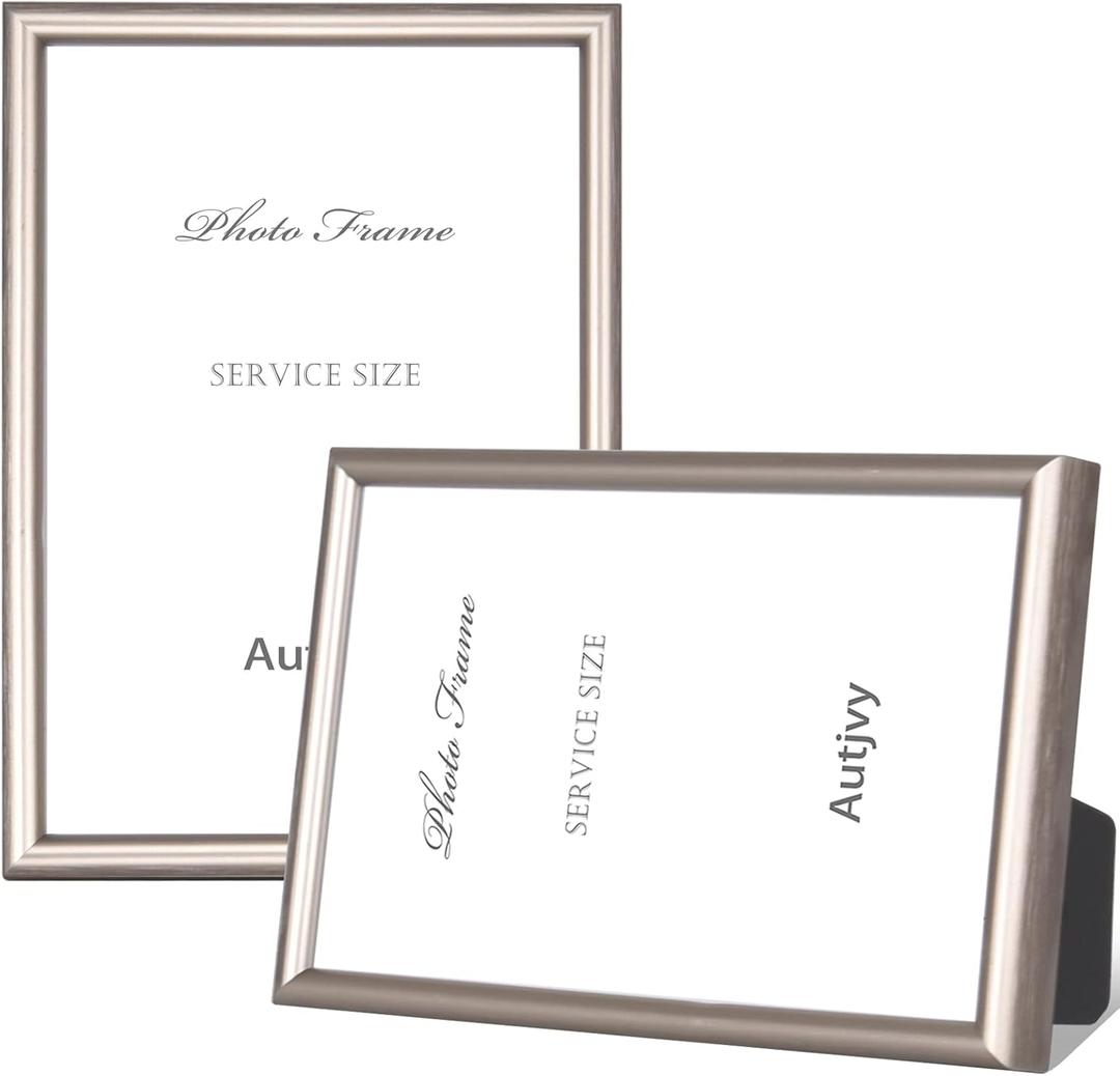 4x6 Picture Frame Champagne Brushed Modern Simple Thin Aluminum Metal Photo Frame with HD Real Glass, Display for Tabletop and Wall Collage. (2 Pack)