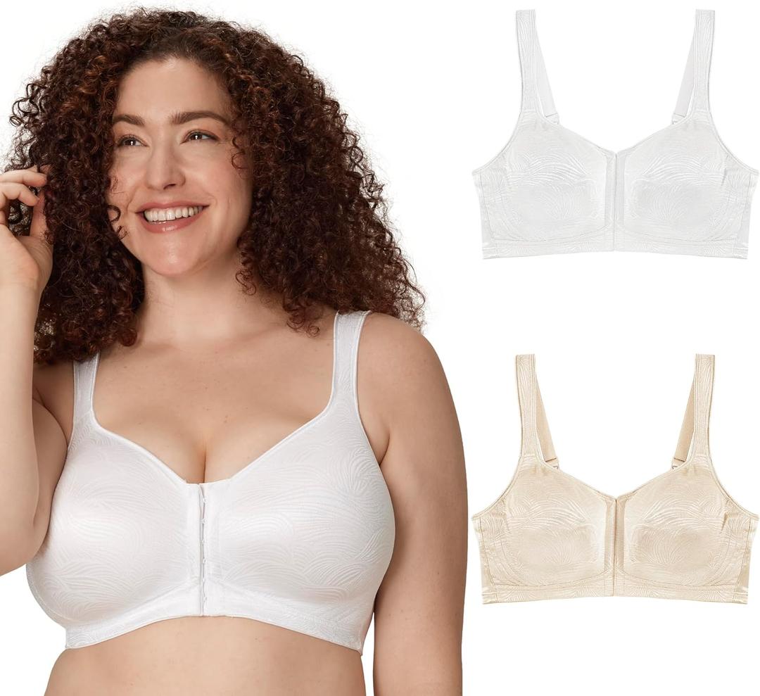 Playtex Womens 18 Hour Front Close Extra Back Support Wireless Bra, USE52E (40C, White/Light Beige, 2 Pack)