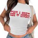 Tewmeu Cowgirl Outfits for Women Cropped Western Tops Y2k Country Concert Graphic Tees Trendy Country Music Tshirt