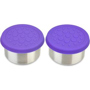 LunchBots 4.5 oz Stainless Steel Dressing Container for Condiments, Dips, Snacks, Dipping Sauce Cups with Silicone Lid, Fits in Lunch Bags and Bento Boxes - Set of 2 (Purple)