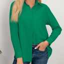 Diosun Womens Button Down Shirts Long Sleeve Cotton Stylish Gauze Tops Casual Loose Fit Blouses with Pocket(S, Green) (S)