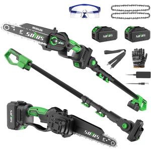 SOYUS 2-IN-1 Cordless Pole Saw & 8-Inch Mini Chainsaw for Tree Trimming, 21V Electric Pole Chainsaw with 2x 3.0Ah Batteries, Brushless Motor, Max Reach 15ft, Pole Saw for Thick Branch Cutting