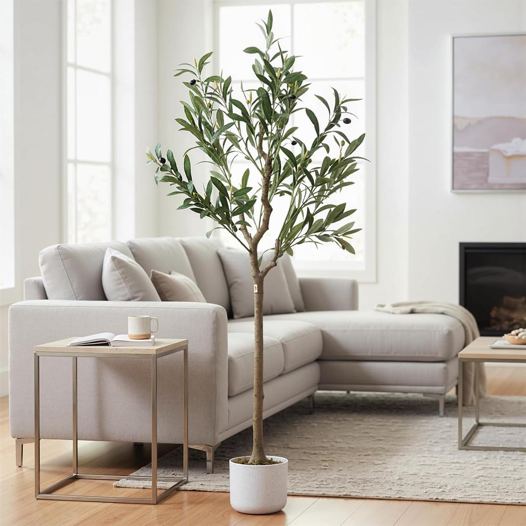 GarveeHome 4FT Faux Olive Tree, Indoor Artificial Potted Olive Tree with White Planter, Lifelike 14 Fruits and Realistic Leaves, Modern Fake Tree for Home House Office Patio Decor Gift ﻿ ﻿