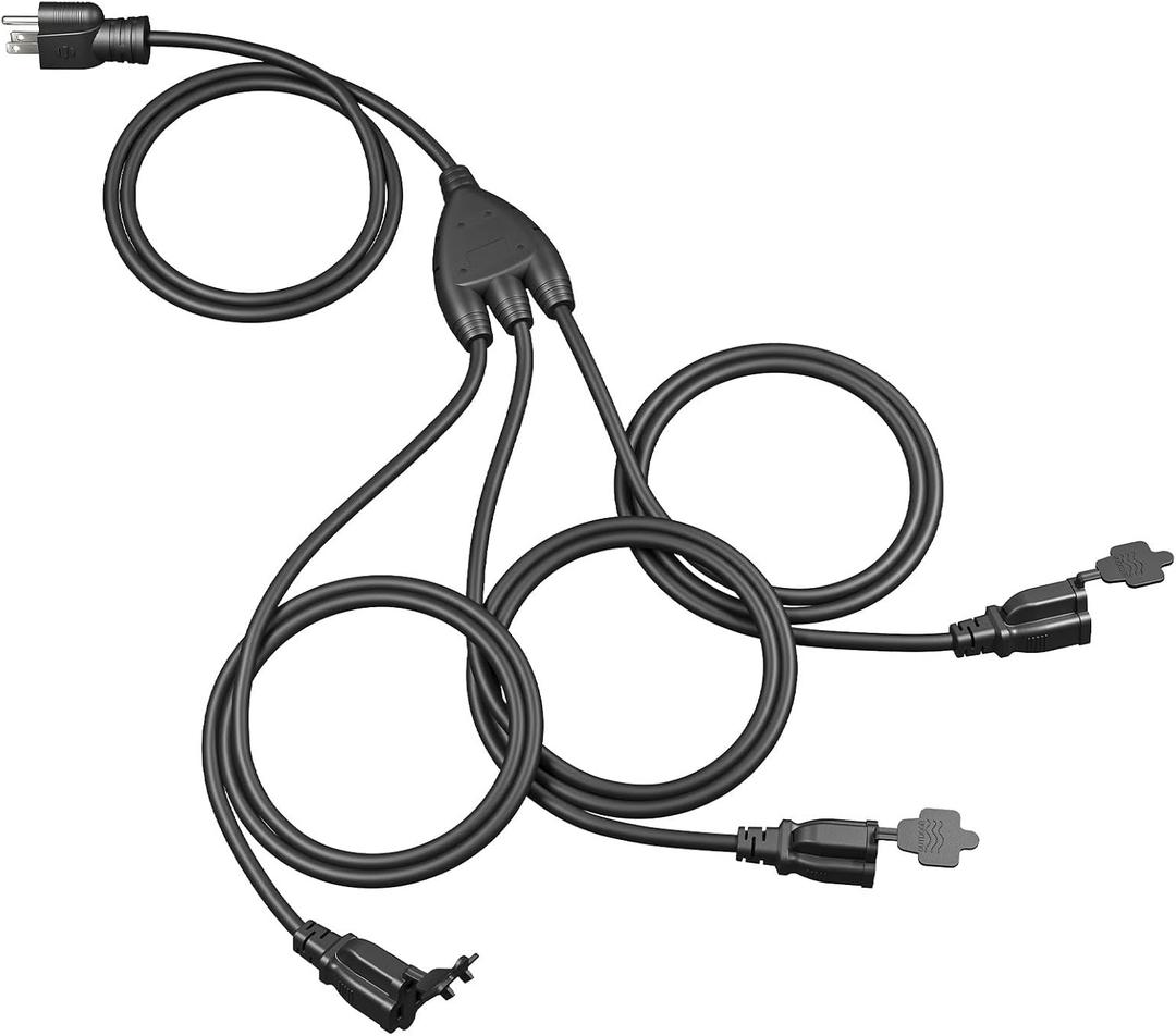 DEWENWILS Outdoor Extension Cord 1 to 3 Splitter, Total 12FT, 13A 125V 1625W 16/3C SJTW Extension Cord Outdoor, Heavy Duty Extension Cord for Holiday Decorations, Outdoor String Light, ETL (Black)