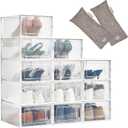 HomeBuddy Shoe Organizer for Closet - 12 Pack Shoe Boxes Clear Plastic Stackable Bins, Clear Shoe Boxes Stackable with Lids, Sneakers Storage Case, Zapateras Organizer for Shoes, Closet Shoe Organizer