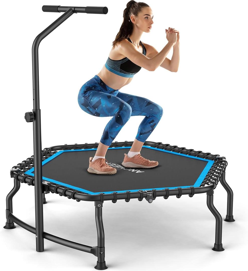 ANCHEER 50" Rebounder Trampoline for Adults With Bar, 550 LBS Mini Trampoline Quiet Exercise Bungee Jumping Cardio Trainer Workout (Blue)