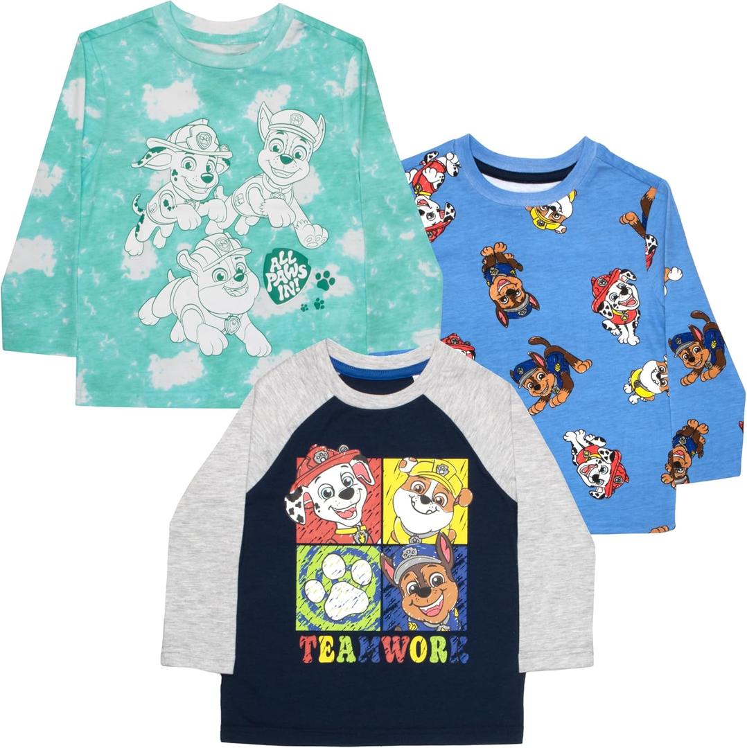 Nickelodeon Paw Patrol Long Sleeve Tees 3 Pack, Paw Patrol Long Sleeve T-Shirt 3-Pack Bundle Set for Boys (Blue)