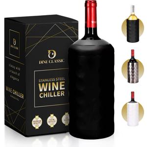 Premium Wine Chiller - 750ml Stainless Steel Wine Bottle Cooler, Vacuum Insulated & Double-Walled - Keeps Wine Cold for 6+ Hours - Champagne Chiller Sleeve for Most Bottles - Black