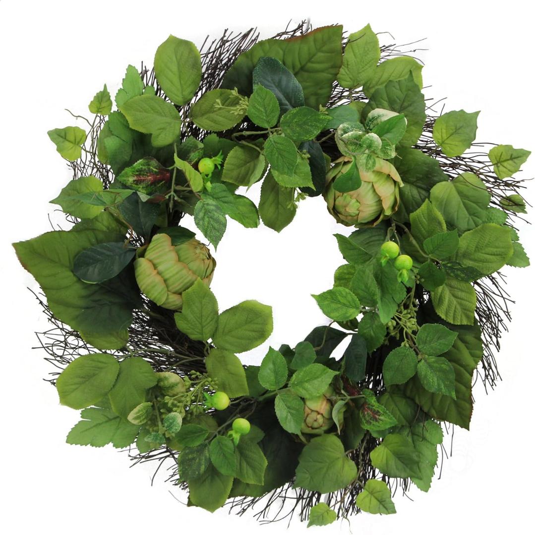 Home decor 24 inch color printed wreath with magnolia leaves and berry grapevine
