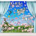 9 Sheets Window Stickers Spring Flowers Bird Window Stickers Colourful Butterfly Flower Window Stickers Self-Adhesive Double Sided for Glass Showcases Bedroom Living Room Bathroom