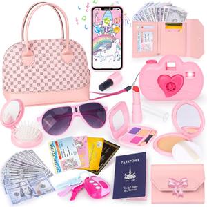 Toddler Play Purse for Little Girls, 35PCS Kids Purse with Pretend Play Princess Toys Includes Handbag, Camera, Phone, Wallet, Key, Kids Purse Birthday Gift for Girls Toddler Age 3 4 5 6+