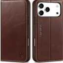 SHIELDON Genuine Leather Case for iPhone 17 Pro Max 6.9" 2025 | Folio Wallet | Magnetic Closure | Kickstand | RFID Blocking 3 Card Slots | Shock-Absorbent Phone Cover | Retro Coffee