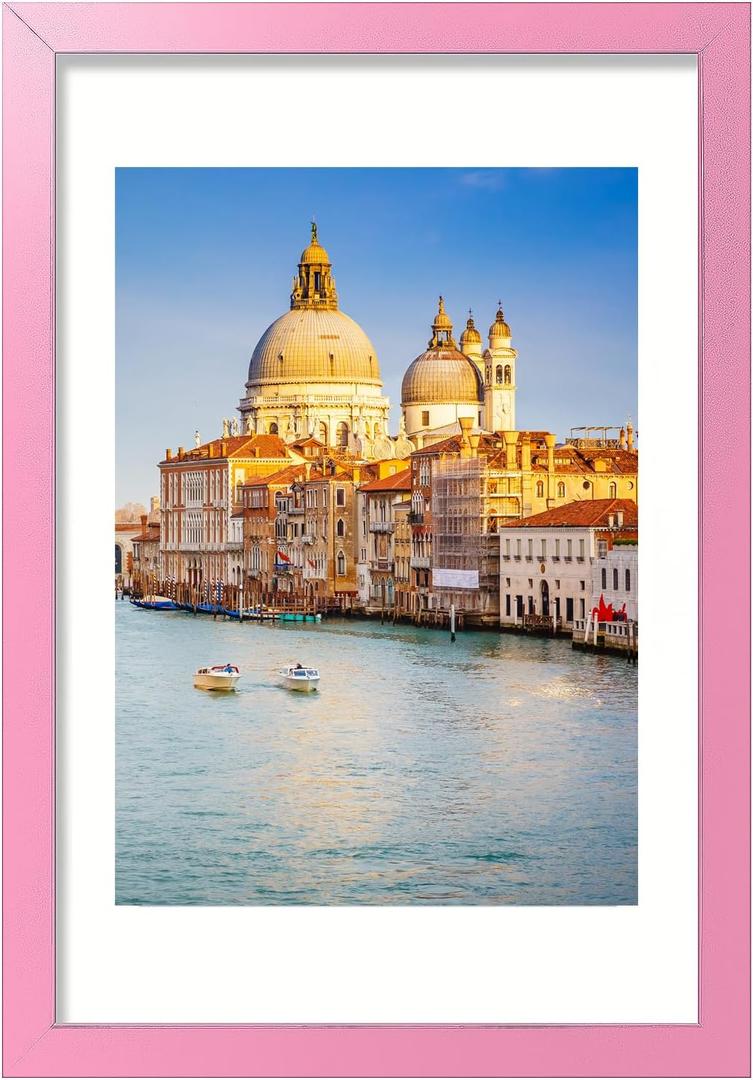 Wyooxoo 12x18 Picture Frame Pink Solid Wood Photo Frames Display Pictures 10x14 with Mat or 12x18 Without Mat Colorful Frame For Tabletop Display or Wall