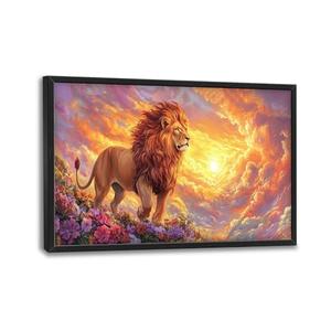 Lion Large Wall Art Animal Flower Pictures Wall Decor Sunset Floral Canvas Landscape Print Painting Modern Home Artwork Decoration for Bathroom Office Living Room Bedroom Framed 24"x36"