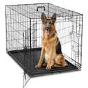 DUMOS Dog Crate, 42 Inch Large Double Door Dog Cage with Plastic Leak-Proof Pan Tray, Folding Metal Wire Pet Kennel for Indoor, Outdoor, Travel