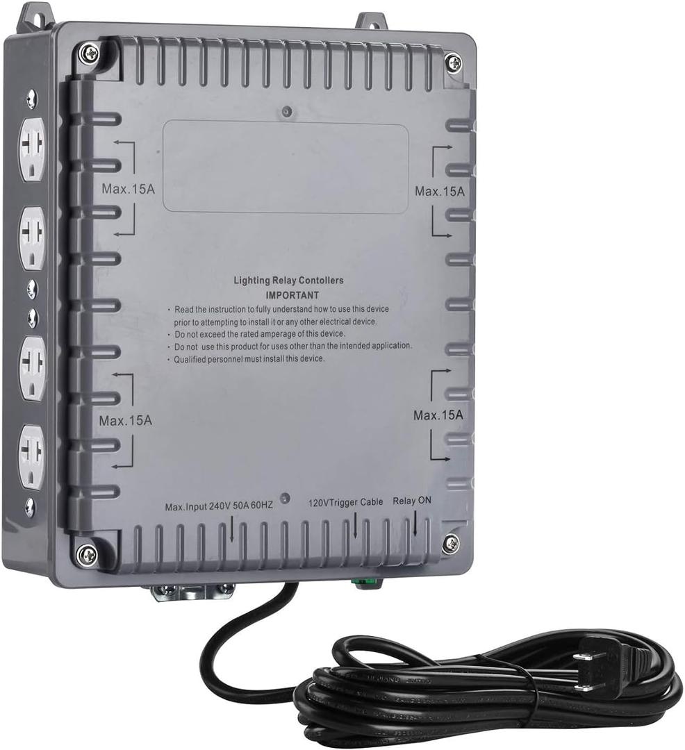 Toolazy 8-Light Controller with Trigger Cord, 8 Lighting Relay Controller, 120/240 Volt,Maximum 8000W Light Controller for Indoor Plant Grow Light Hydroponics Growing System