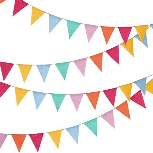 Hestya 24 Pieces 15.7 Feet Colorful Pennant Flags Banner Imitated Burlap Bunting Banner Pastel Fabric Triangle Flag for Classroom Carnival Birthday Wedding Party and Festival Decoration(Soft Colors)
