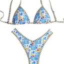 SHENHE Women's Triangle Bikini Set Cheeky High Cut V Waist Swimsuits 2 Piece Bathing Suits (Multicolor) S