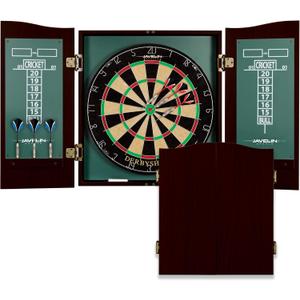EastPoint Sports Official Size Dart Board Cabinet Set- Easy-Assembly & Complete with 6 Deluxe Steel Tip Darts and Accessories -Premium Darts Set with Scoreboard for Bar Games & Indoor Games (Green)