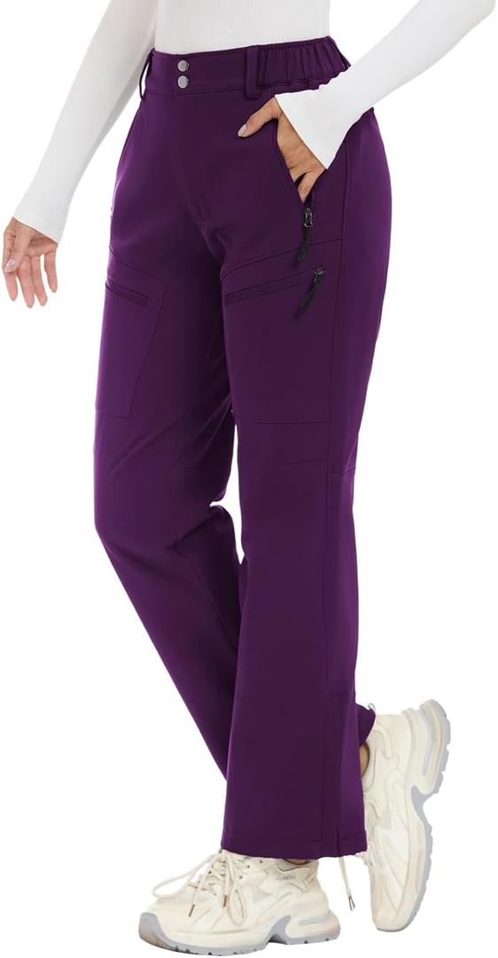Women's-Snow-Ski-Pants-Fleece-Lined-Waterproof-Insulated Flare Warm for Snowboard Winter Hiking Travel 5 Pockets (Medium, Purple)