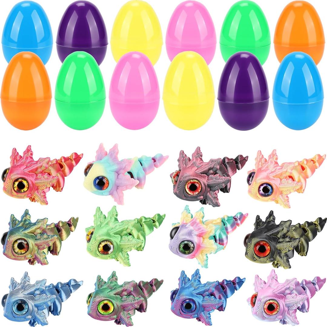 12 Pack Easter Eggs with 3D Printed Axolotl Toys Easter Egg Fillers for Basket Stuffers Basket Essentials Egg Hunt Easter Gifts for Boys Girls