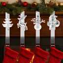 Stocking Holders for Mantel, 4 PCS Mantle Garland HangerSnowman, Reindeer, Christmas Tree and Father Christmas Designs, with Non-Slip Base Hooks, Silver
