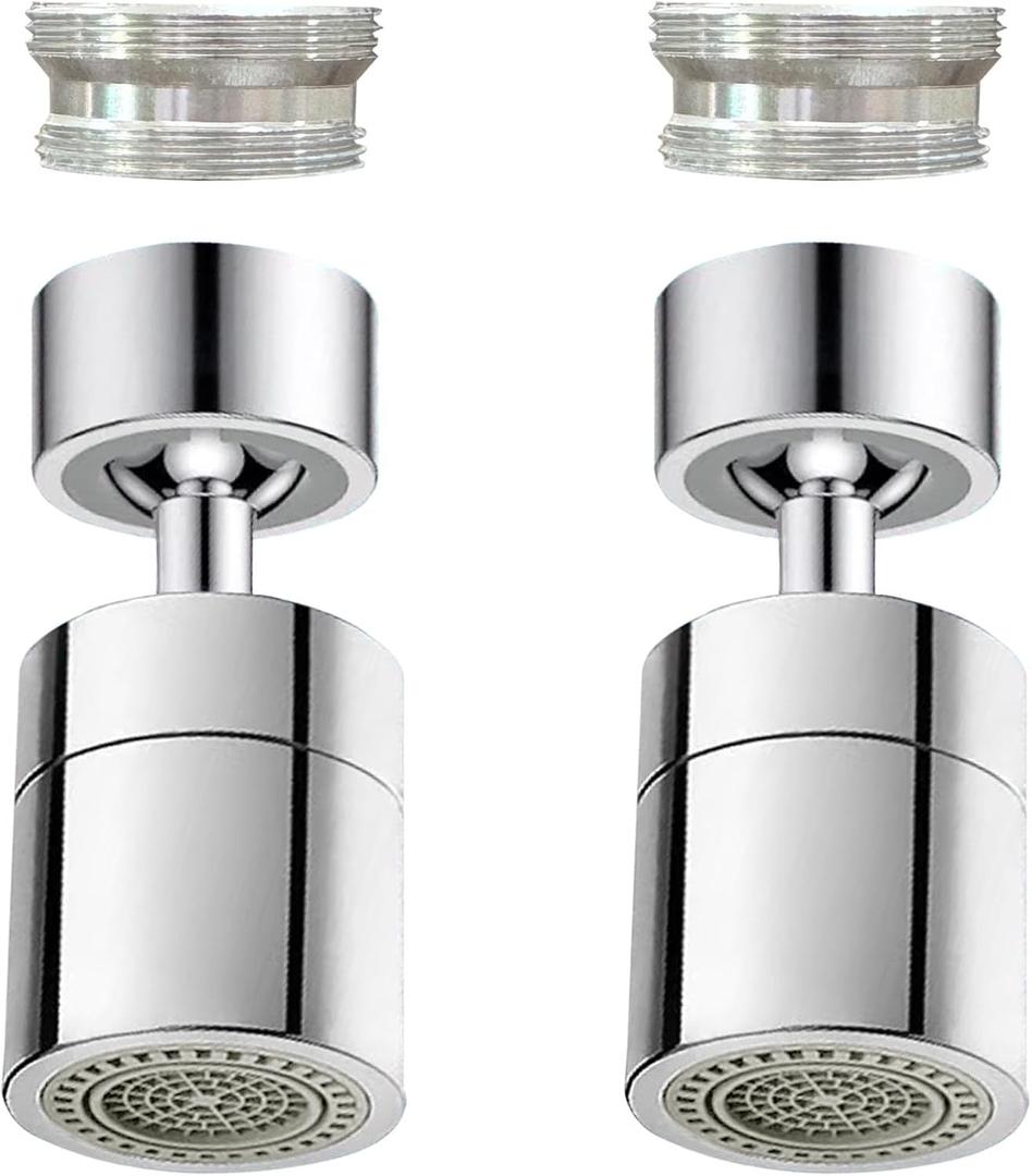 2 Pcs Faucet Aerator, 360 Swivel Kitchen Sink Faucet Aerator, Big Angle Twist, Dual-function 2-Flow Sprayer Faucet Head, Sink Sprayer Attachement, Faucet Replacement Part 55/64'', Chrome