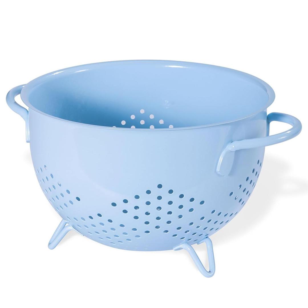 Metal Colander 5 Quart Powder Coated With Double Handles, Blue