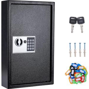 UMEKEN Key Box Wall Mount 60 Position Valet Digital Key Cabinet Lock Box with Code, Electronic Key Holder Lockbox with Key Tags, Key Organizer Locker Box, Black, 12" x 3.94" x 19.69"