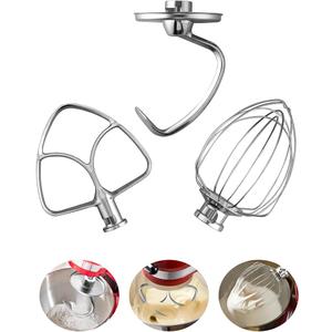 3 x KitchenAid 4.5-5 QT Stand Mixer Accessories - Stainless Steel Kitchenaid Mixer Accessories Included Whisk K45WW, Kneader Hook K45DH, Flat Mixer K45B