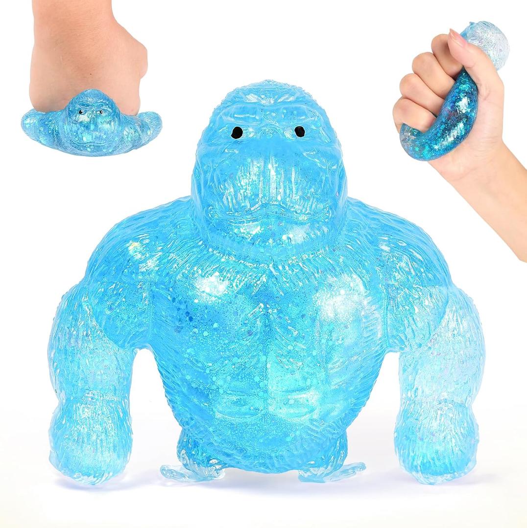 Squishy Monkey Sugar Stress Balls for Adults Kids, Sugar Monkey Sensory Fidget Toys, Slow Rising Squeeze Ball for Anxiety Relief, Fun Stretchy Stress Toys for Boys and Girls, Party Favors (Blue)