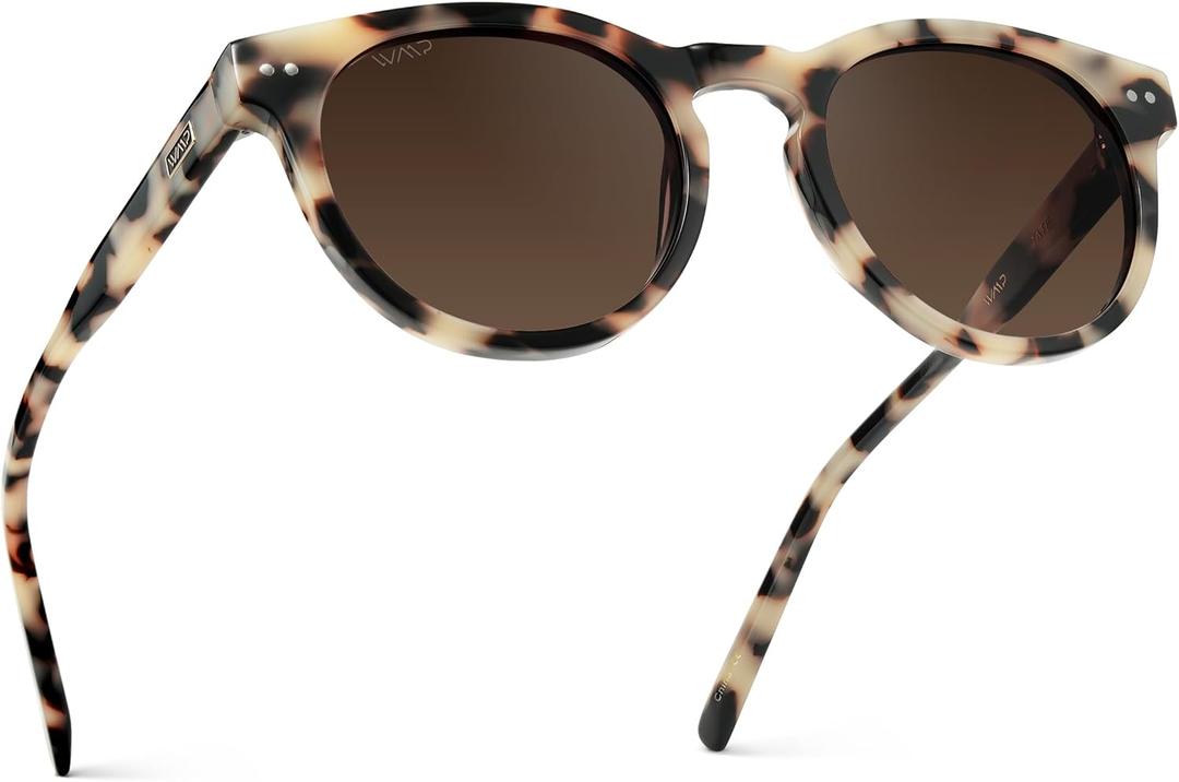 WearMe Pro Round Polarized Sunglasses for Women - Retro Classic UV400 Protection for Driving & Everyday Wear (Beige Tortoise / Brown Gradient Lens)
