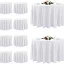 10 Pack White Round Tablecloths, 120 Inch Stain Resistant and Wrinkle Polyester Fabric Washable Table Clothes Cover for Kitchen Dining, Wedding, Reception Banquet, Birthday Party, Buffet Restaurant
