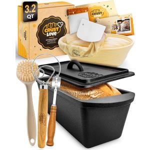 CRUSTLOVE Rectangular Cast Iron Dutch Oven for Bread Baking - incl. Sourdough Bread-Baking Supplies - 3.2QT Bread-Pan for Homemade-Bread, Sour dough Bread-Pans with Lid, Bread-Oven, Bread-Baking-Pan
