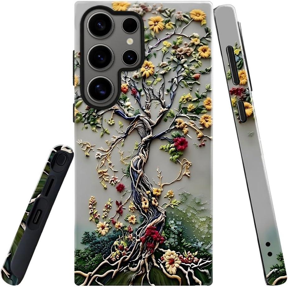 DAIZAG Case for Samsung Galaxy S24 Ultra, Military-Grade Protection Cover, Tree of Life Flower Glossy