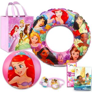 Disney Princess Pool Toys Set for Girls - Princess Gift Bundle with Inflatable Swim Ring, Goggles, Beach Ball, Beach Bag, Tattoos, More | Disney Princess Beach Toys