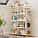 DWVO Gold Bookshelf, Modren 5 Tier Bookcase, Storage Shelves Organizer Standing Shelf, Display Rack Book Shelves for Bedroom,Living Room,Office,Kitchen, Gold, 11.8"d X 23.6"w X 62.2"h