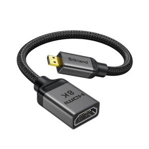 Silkland 8K 4K Micro HDMI to HDMI Adapter 2.1, [8K@60Hz, 4K@240Hz 120Hz] Micro HDMI Male to Female Adapter 48Gbps, HDR ARC 3D Dolby, Compatible for Raspberry Pi 5/4, GoPro Hero, Canon, Yoga, 0.5FT