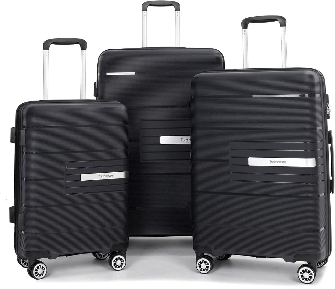 Tripcomp Luggage 3 Piece Sets Suitcase Set with Double Spinner Wheels, Lightweight Carry On Hardside Travel Luggage with TSA Lock, (20/24/28) (Black)