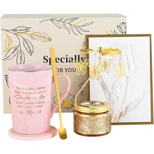 YHRJWN Mothers Day Gifts for Daughter in Law, Daughter in Law Gifts, 14 Oz Pink with Rotatable Scented Candle (Mixed Color)